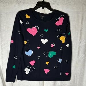 Talbots Heart Valentine Large Petite Women’s Black Long Sleeve T shirt Sweater